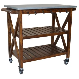 Antwerp Wood Bar Cart With Metal Top And Towel Hooks Exquisite Gifts^* Cheap