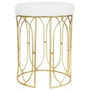 Arca Glazed Gold Wire Vanity Stool/Padded White Faux Leather Seat Outlet^* Store