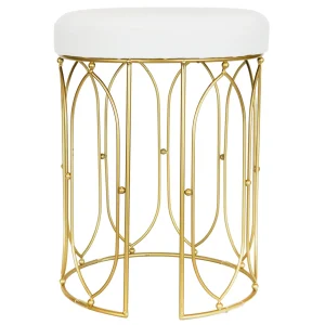 Arca Glazed Gold Wire Vanity Stool/Padded White Faux Leather Seat Outlet^* Store