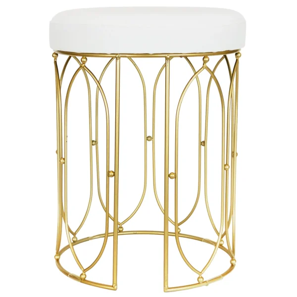 Arca Glazed Gold Wire Vanity Stool/Padded White Faux Leather Seat Outlet^* Store