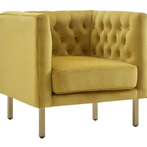 Bendell Yellow Velvet Tufted Accent Club Chair With Gold Legs Opening Sales^* Outlet