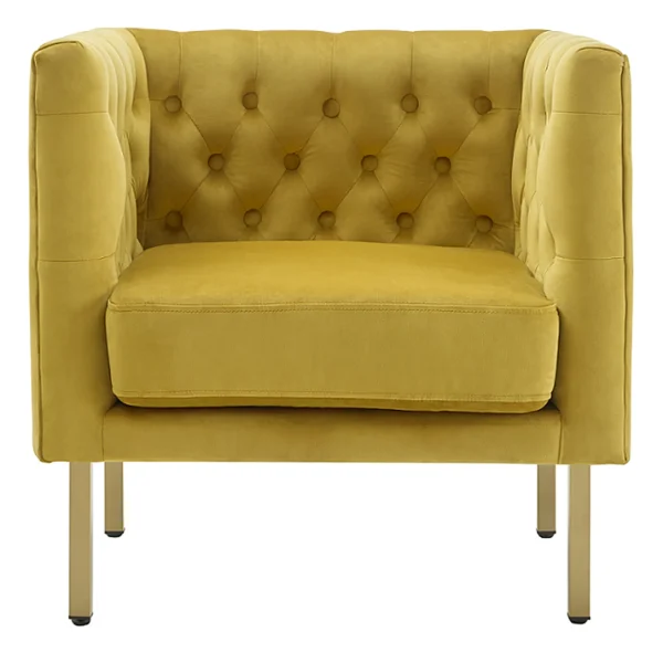 Bendell Yellow Velvet Tufted Accent Club Chair With Gold Legs, Kd Promotion^* Clearance