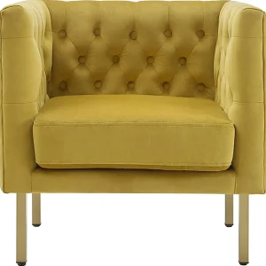 Bendell Yellow Velvet Tufted Accent Club Chair With Gold Legs Opening Sales^* Outlet