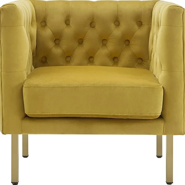 Bendell Yellow Velvet Tufted Accent Club Chair With Gold Legs Opening Sales^* Outlet