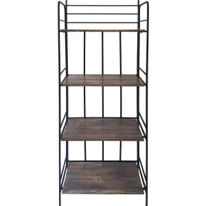Black 4 Tier Metal Baker Rack With Folding Wood Top Shelves Gift Selection^* Hot