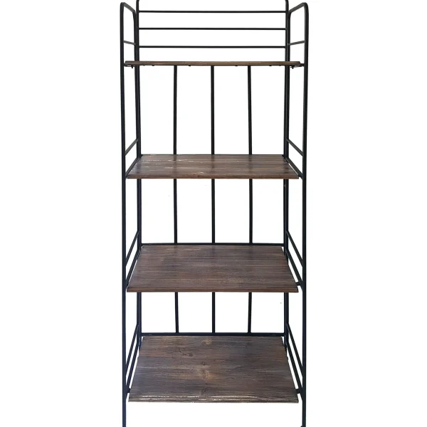 Black 4 Tier Metal Baker Rack With Folding Wood Top Shelves Gift Selection^* Hot