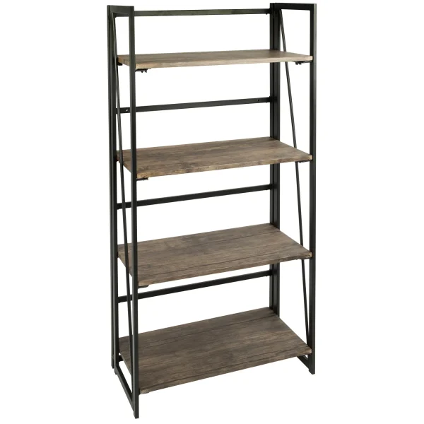 Dakota 4-Tier Black & Brown Industrial Modern Bookshelf, 49 Low Price^* Cheap
