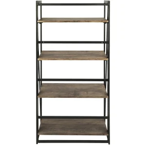 Dakota 4-Tier Black & Brown Industrial Modern Bookshelf, 49 Low Price^* Cheap