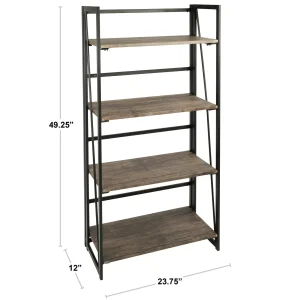 Dakota 4-Tier Black & Brown Industrial Modern Bookshelf, 49 Low Price^* Cheap