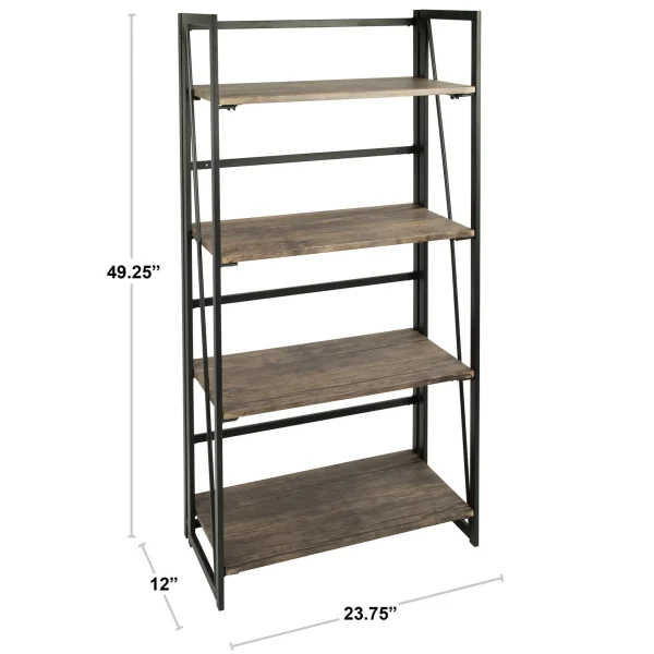 Dakota 4-Tier Black & Brown Industrial Modern Bookshelf, 49 Low Price^* Cheap