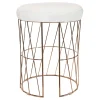 Diago Metallic Blush Wire Vanity Stool/Padded White Faux Leather Seat Good Quality^* Online