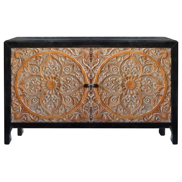 2-Door Carved Black Long Cabinet Opening Sales^* Outlet