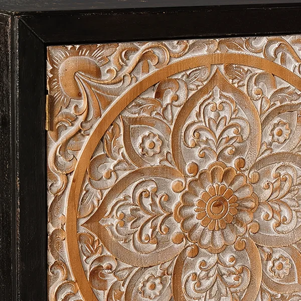 2-Door Carved Black Long Cabinet Opening Sales^* Outlet