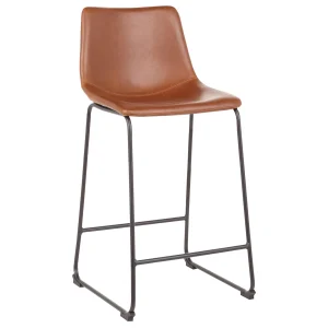 Drake Cognac Faux Leather Modern Industrial Barstool, 30 Bargain Sale^* Sale