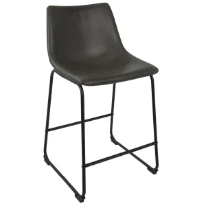 Drake Modern Faux Leather Industrial Barstool, Dark Grey Opening Sales^* Store