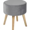 Emmy Grey Velvet Round Wood Leg Ottoman Clearance^* Clearance