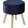 Emmy Navy Velvet Round Wood Leg Ottoman Less Expensive^* Store