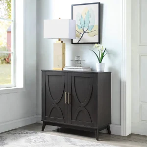 Ezra 2-Door Dark Brown Cabinet With Gold Handle Opening Sales^* Cheap