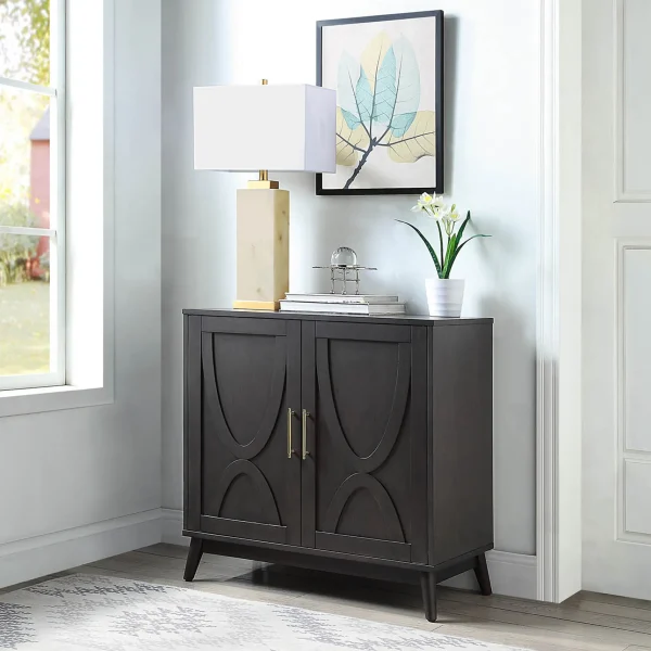 Ezra 2-Door Dark Brown Cabinet With Gold Handle Opening Sales^* Cheap