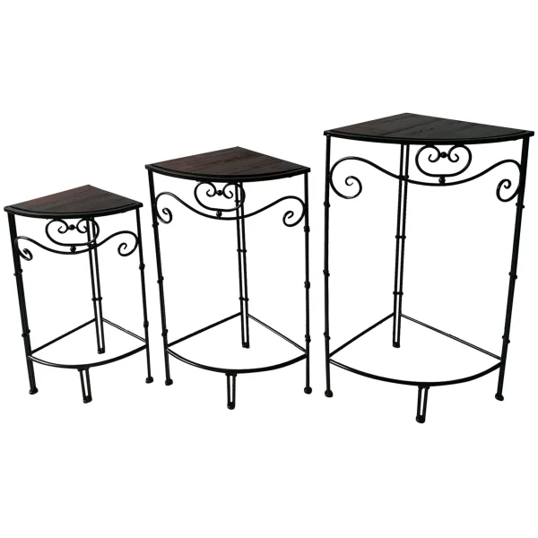 Fan Shaped Wood Top Plant Stand With Bronze Double Tube Metal Leg, Medium Premium^* Flash Sale