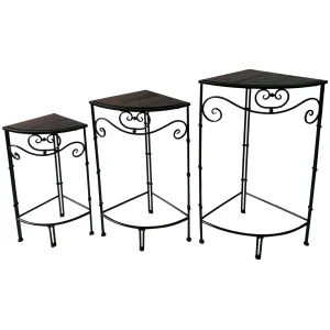 Fan Shaped Wood Top Plant Stand With Bronze Double Tube Metal Leg, Small Less Expensive^* Best