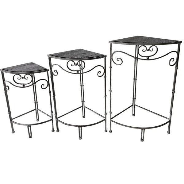 Fan Shaped Wood Top Plant Stand With Rustic Double Tube Metal Leg, Large Promotion^* Flash Sale