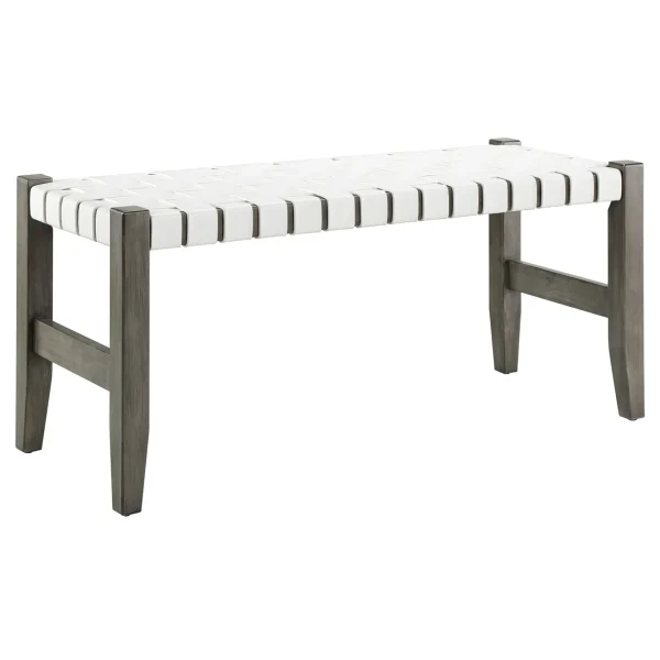 Faux Leather Ivory Strap Bench Opening Sales^* Discount