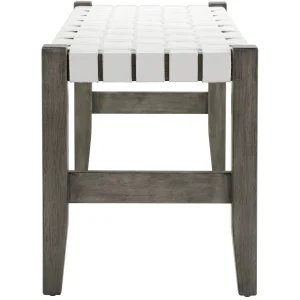 Faux Leather Ivory Strap Bench Opening Sales^* Discount
