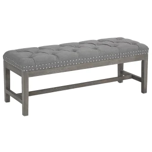 Ferdinand Tufted Tan Linen Wood Bench With Double Nailhead Opening Sales^* Best