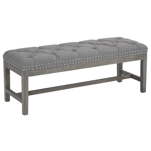 Ferdinand Tufted Tan Linen Wood Bench With Double Nailhead Opening Sales^* Best