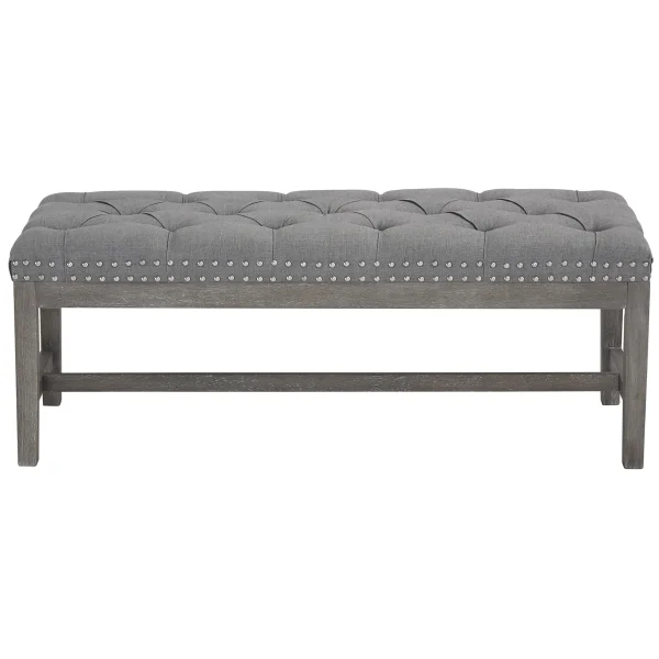 Ferdinand Tufted Tan Linen Wood Bench With Double Nailhead Opening Sales^* Best