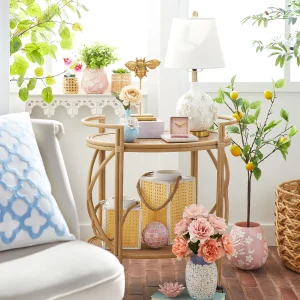 Grace Mitchell 2-Tier Rattan Shelf Bar Cart With Metal Frame Outlet^* Online