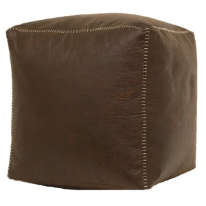 Honeybloom Faux Leather Brown Pouf With Baseball Stitch Opening Sales^* Cheap