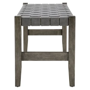 Honeybloom Faux Leather Dark Grey Strap Bench Clearance^* Outlet