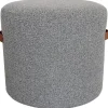 Honeybloom Rica Textured Pouf With Faux Leather Handles, Grey Less Expensive^* Fashion