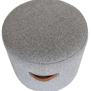 Honeybloom Rica Textured Pouf With Faux Leather Handles, Grey Less Expensive^* Fashion