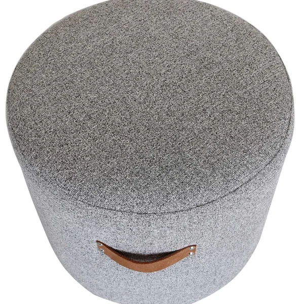Honeybloom Rica Textured Pouf With Faux Leather Handles, Grey Less Expensive^* Fashion