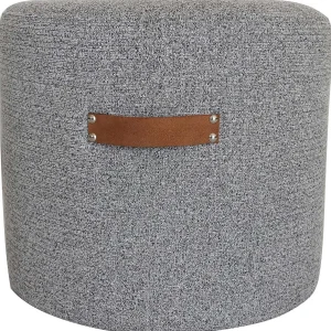 Honeybloom Rica Textured Pouf With Faux Leather Handles, Grey Less Expensive^* Fashion