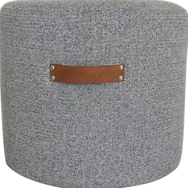 Honeybloom Rica Textured Pouf With Faux Leather Handles, Grey Less Expensive^* Fashion