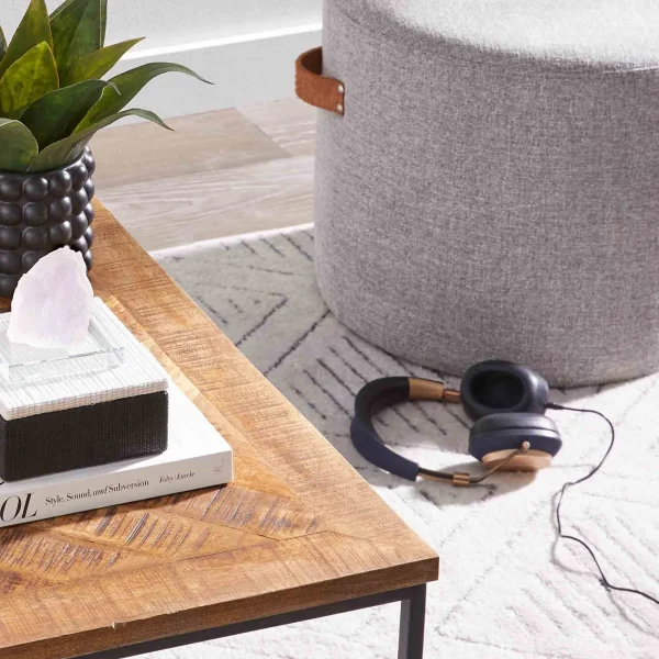 Honeybloom Rica Textured Pouf With Faux Leather Handles, Grey Less Expensive^* Fashion