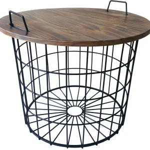 Honeybloom Round Wire Basket Table With Removable Wood Top Discount^* Discount