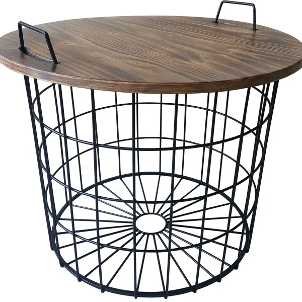 Honeybloom Round Wire Basket Table With Removable Wood Top Discount^* Discount