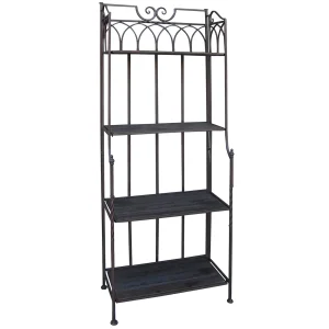 61In. Brown Decorative Arch Metal Rack With Folding Wood Top Shelves Clearance^* Flash Sale