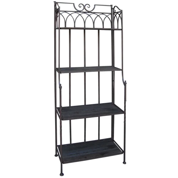 61In. Brown Decorative Arch Metal Rack With Folding Wood Top Shelves Clearance^* Flash Sale