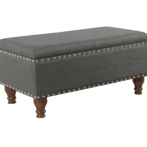 Jasmine Charcoal Grey Upholstered Storage Bench With Nail Heads Discount Online^* Fashion