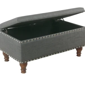 Jasmine Charcoal Grey Upholstered Storage Bench With Nail Heads Discount Online^* Fashion