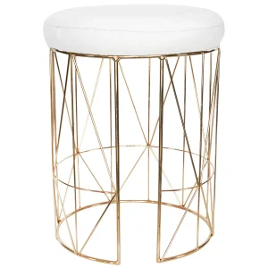 Keira Glazed Gold Wire Vanity Stool & Padded White Faux Leather Seat Cheaper^* Discount