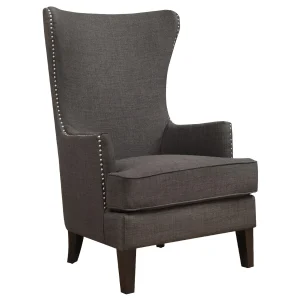 Kori Charcoal Grey High Back Accent Chair With Nailhead Trim Good Quality^* Best Sale