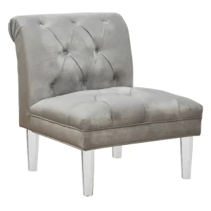 Laila Ali Grey Tufted Accent Chair With Clear Acrylic Legs Outlet^* Shop