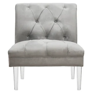 Laila Ali Grey Tufted Accent Chair With Clear Acrylic Legs Outlet^* Shop